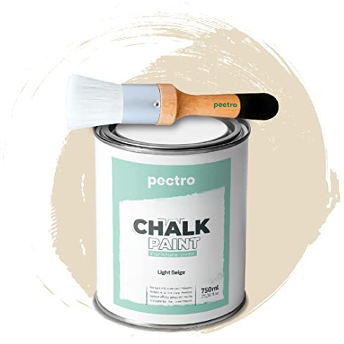PECTRO Chalk Paint Peinture Craie 750ml + Brosse en Bois spéciale Pack - Peinture à la Craie pour Meuble Bois - Deco Maison et Deco vintage - Peinture Meuble Bois Effet Craie (BEIGE CLAIR)
