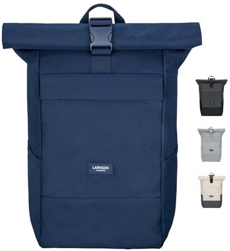 LARKSON Rucksack Damen Herren Blau - No 4 - Rolltop Backpack mit Laptopfach Uni, Arbeit & Fahrrad - Großer Reiserucksack - Wasserabweisend
