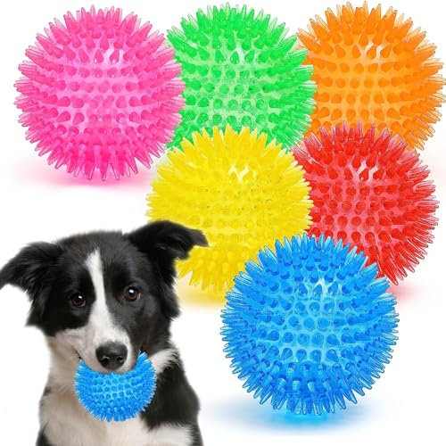 Ousiya Quietschende Bälle für Hunde, 6er-Pack 9 cm Quietschende Hundeball mit Stacheln Mittlere und Große Hunde Gedacht Sein, Hundespielzeug Ball