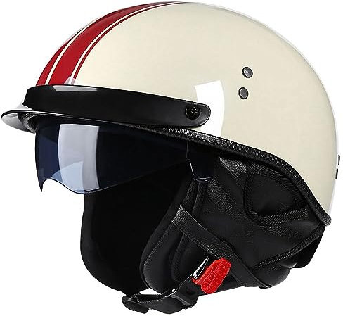 RHBDDHV Motorrad Halbhelme Retro Jethelm Motorradhelm mit Visier Halbschalenhelm Braincap DOT/ECE-Zertifizierung Herren Damen Moped Helm Rollerhelm Scooter Helm für Biker Cruiser Chopper