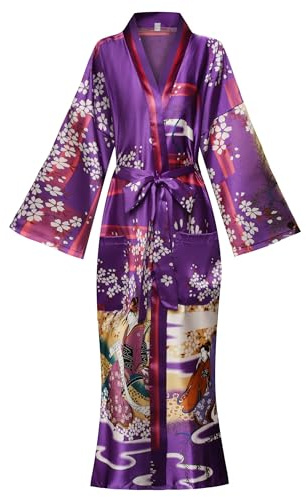 MissNina Women's Silky Kimono Robes Long Satin Bathrobes Silk Robes Japanese Dressing Gowns