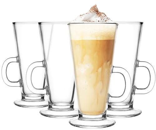 Glasmark KROSNO 1992 Set di bicchieri Bicchieri da caffè con manico Latte 4 pezzi 250 ml Caffè Tè Latte Tazze da tè in vetro Bicchieri in vetro Bicchiere lavabile in lavastoviglie