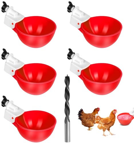 5 Stücke Hühnertränke Automatische Geflügeltränke Hühnerwasserspender Hühnerwassernapf Packung Geflügel Wasser Trinkspender Becher Geflügeltrinker für Hühner, Enten, Gänse Truthähne