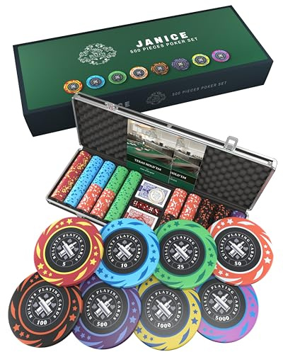 Bullets Playing Cards | Poker Case 500 Plastic Chips - Complete Set with Cards, Dice and Ceramic Dealer Button - Design Janice