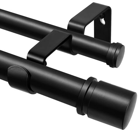 HOTOZON Schwarz Gardinenstange 2 Läufig 80-218 cm, Vorhangstange Doppelläufig mit Klassischem Endstück, 25 mm Gardinenstangen Ausziehbar mit Halterungen für Wohnzimmer, Küche, Schlafzimmer