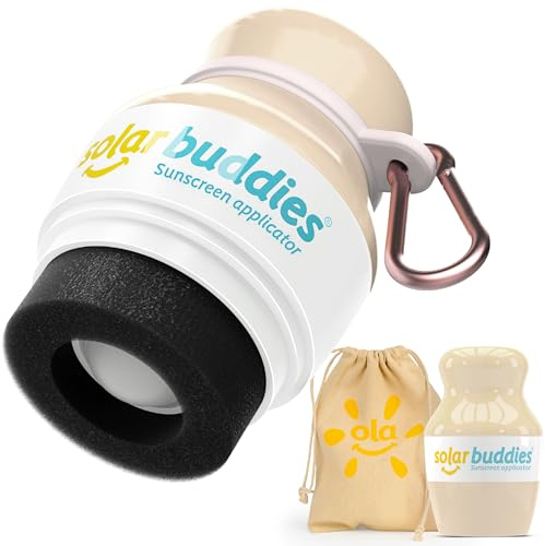 Solar Buddies Grab & Go Reisebundle – Karabiner-Clip & Reinigungsbürste – Nachfüllbarer Roll-On Schwamm Sonnencreme- & Lotion-Applikator für Kinder & Erwachsene – 100 ml (Nude Bag Set)
