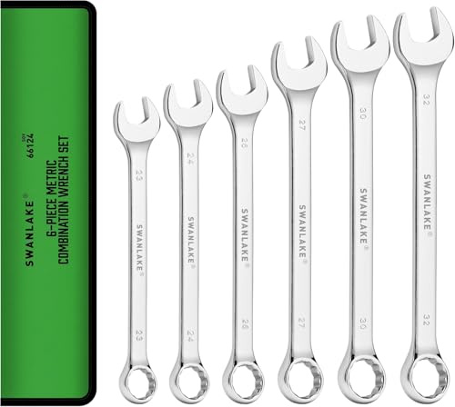 SWANLAKE GARDEN TOOLS Juego de llaves combinadas multiusos de 6 piezas, métricas y estándar de 23 mm a 32 mm, CR-V tratado térmicamente, juego de llaves grandes de extremo de caja de 12 puntos, juego