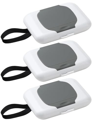 3 Wet Baby Wipes Dispenser Box, Baby Wipes Dispenser for Travel and Outdoor Use, Reusable Wipes Holder with Secure Lid, Gray PP Material, 16.5 X 13 Cm