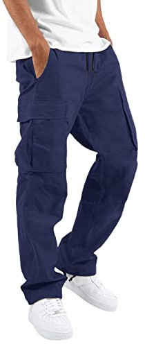 Pantaloni Cargo Uomo Invernali, Kirakuco Pantaloni Giapponesi Cargo Uomo, Larghi Invernali Vita Elastica Pantalaccio Pantalonis Da Lavoro Baggy Pantalone Con Tasche Laterali Streetwear Blu Navy, L