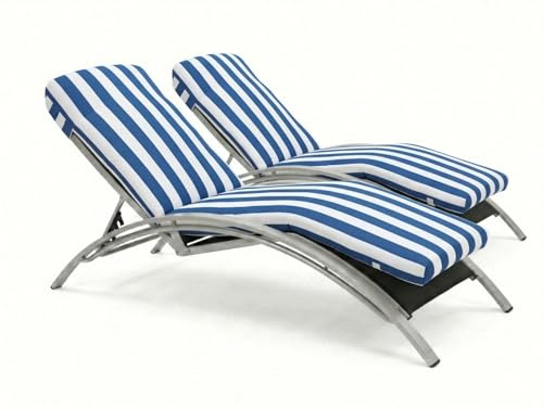 Cojin Tumbona Exterior 180x50x6 Pack2. Colchoneta Tumbona. Cojines para Tumbonas Jardin. Desenfundable y Lavable (Doble Cremallera). Sujeción con Capucha y Cinta Elástica. (2, Rayas_Azul, 180x50x6)