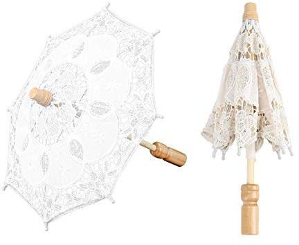 Zerodis Handmade Vintage Lace Parasol Umbrella - Elegant Wooden Handle Wedding Decoration for Photography, Western Banquet, Bridal Shower (Beige)