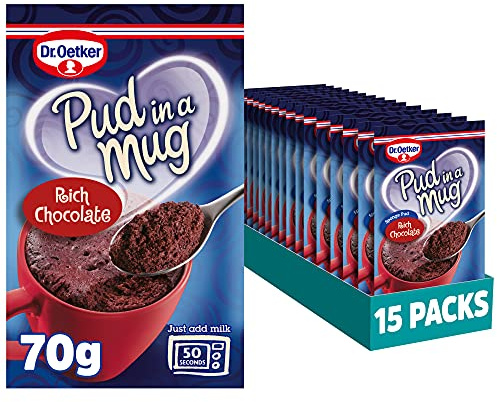 Dr. Oetker Rich Chocolate Pud in a Mug, 70g Each, Pack of 15 - Microwave Pudding Cake mixes for Baking, Suitable for Kids Bakes, Store Cupboard Essentials