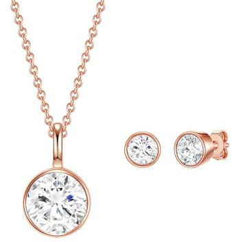 Rafaela Donata Damen Schmuck-Set (Halskette + Ohrstecker) 925/- Sterling Silber rosevergoldet mit Kristall weiß - Silberhalskette Silberohrstecker