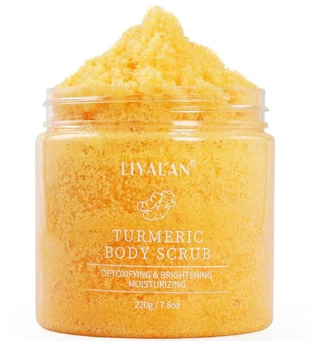 Liyalan Turmeric Body Scrub Moisturizing and Exfoliating Body, Face, Hand, Foot Scrub,Nourishes Skin,Deep Cleansing 7.8oz