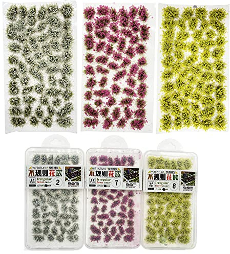 Cayway 159 PCS Static Grass Tuft Model Grass Tufts Railway Artificial Grass 3 Color Bushy Tuft Flower Cluster Vegetation Groups for DIY Architecture Building Model Train Landscape Railroad Scenery
