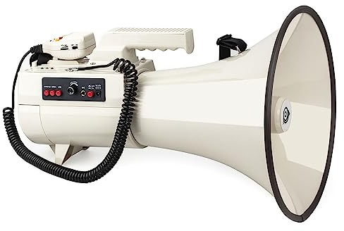 Altoparlante megafono professionale da 75 W con registrazione e sirena, altoparlante megafono con lampada flash USB e lettori di schede di memoria SD, batteria ricaricabile per attività all'aperto