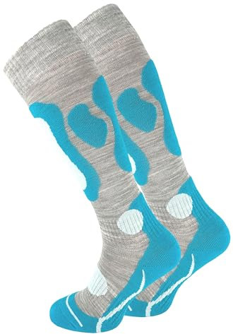 Cotton Prime 2 Paar Skisocken für Damen & Herren - Warme Ski Socken, Thermo Winterstrümpfe mit Polsterung, Kniestrümpfe, Skistrümpfe für Winter, Snowboarding, türkis, Gr. 39-42