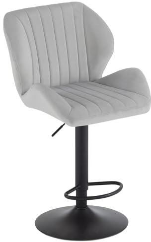 EUGAD Barhocker einzeln, Barstuhl höhenverstellbar drehbar, hoher Hocker mit Rückenlehne Fußstütze, Küchenhocker Tresenhocker Bistrohocker, aus Samt Metall, Hellgrau, 1076BY-1