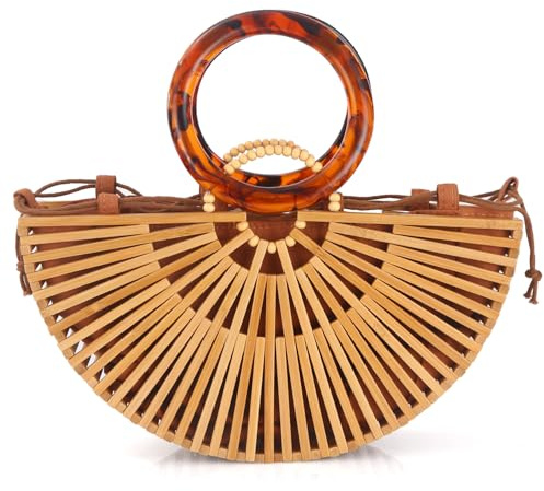 Bamboo Purse Women's Tote Beach Bag Summer Natural Straw Purse by Handmade, Women Tote Bamboo Bag