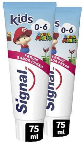 Signal Dentifrice Spécial pour les enfants Super Mario, Parfum Fraise, 0-6 Ans, 2 x 75 ml