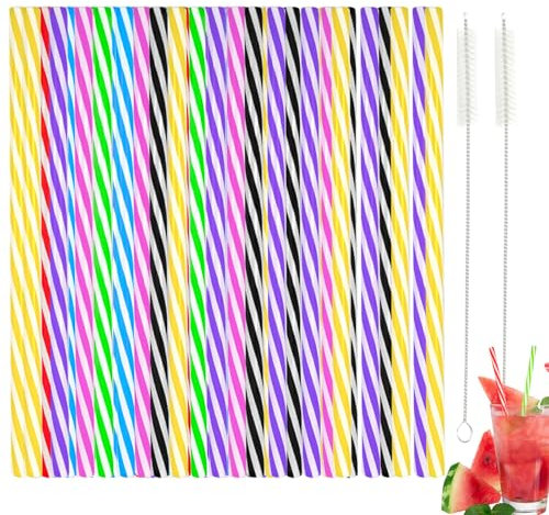 60 PCS Reusable Plastic Straws, Colorful Reusable Straw with 2 Straw Cleaner Brush, Hard Straws Drinking Straws, Dishwasher Safe, can be Used 100+ Times, L 23cm × D 6.3mm