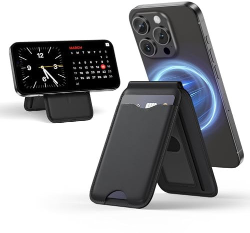 LULULOOK Magnetische Wallet für MagSafe, Full Grain US Leder Card Holder für iPhone Wallet mit Ständer, Handy Kartenhalter für iPhone 17 Pro Max/17 Pro/17 Air/17, 3 Kartenhalter (Schwarz)