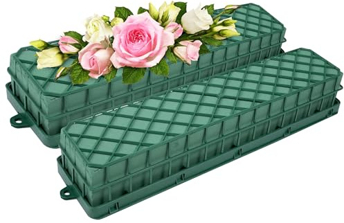 Pack de 2 Espumas Florales Naturales para Arreglos Florales, Esponja 47 * 11 * 8cm Para Flor Cortada con Base y Rejilla- Herramienta Esencial para Arreglos Florales, Bodas, Cumpleaños
