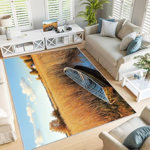 CECE&COLE Tappeti Lavabili Con Stampa Di Barche In Legno Di Canna Antimacchia, 150×210 Cm, Per Soggiorno, Camera Da Letto, Cucina, Tappetino Antiscivolo A Basso Strato