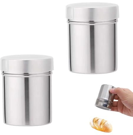 2 Stück Puderzuckerstreuer,Mehlstreuer Edelstahl Streuer,Kakaostreuer für Cappuccino,Staubzuckerstreuer,Mehlstreuer mit Deckel,Pulverstreuer Puderzuckermühle,Mehlsieb für Kakao/Zucker/Salz/Schokolade