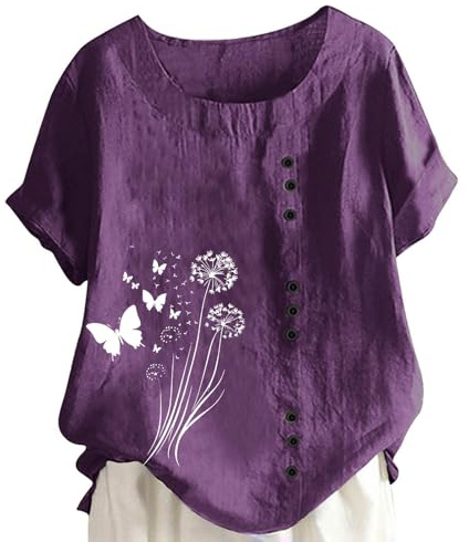 Camisetas de verano para mujer, estilo retro, bordado, chaqueta delicada, camisa informal para mujeres a la moda, Lila-a., L