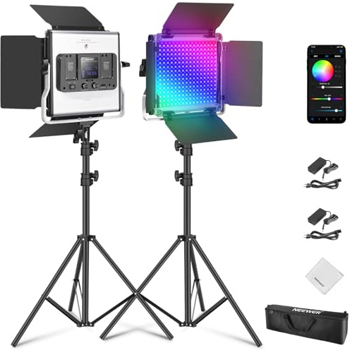 NEEWER 660 PRO II Luce Video LED RGB Aggiornata con Controllo App e Stativi, 2pz Key Light a Pannello da 50W con 7000lux CRI97+ 3200K~5600K per Streaming Giochi Registrazione YouTube Fotografia Studio