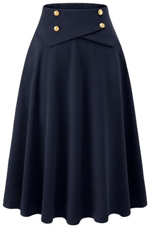 Kjol dam midilång vintage A-linje kjolar tallrikskjol basic casual kjol hög midja fritidskjol med fickor