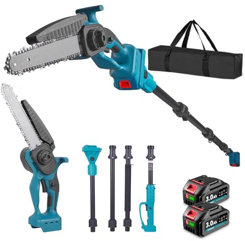 Yofidra Tronçonneuse Télescopique 2 en 1, Tronçonneuse Électrique Télescopique de Élagage avec Perche Démontable, 2 Batteries de 3.0Ah, pour Couper les Branches et Tailler les Arbres
