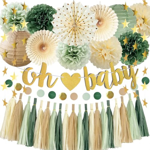 Decorazioni per baby shower verde salvia neutre decorazioni per baby shower oro oh baby banner oliva salvia verde carta pompon di carta nappe ghirlande di genere rivelare decorazione per feste