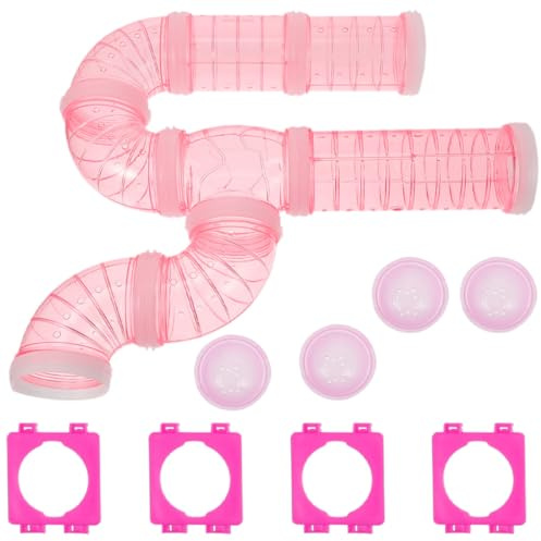 SEWACC Túneles Transparentes para Hámster Bricolaje, Tubos de Plástico Rosa 16 Piezas, Accesorios Modulares para Jaulas Externas, Espacio de Juego para Hámsteres y Animales Pequeños