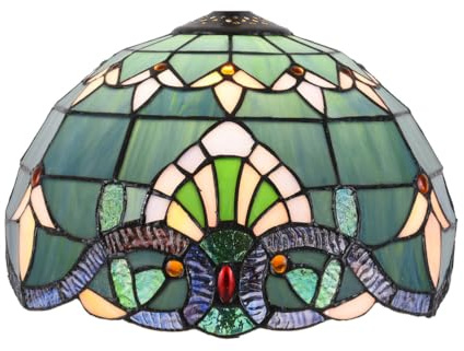 GDLight Solo reemplazo de Pantalla de lámpara barroca Verde, Pantalla de lámpara de Vidrio Tiffany de 12 Pulgadas, Accesorios de iluminación para Mesa, lámpara de pie y lámparas Colgantes