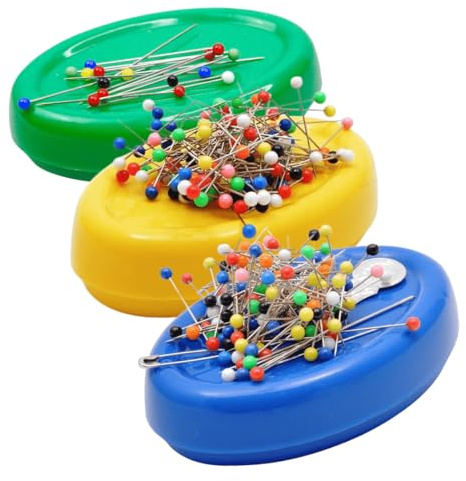 Magnetic Pin Cushions Bundle - 3 Table Top Magnetic Pin Cushions - Nature Tones Collection - Green, Yellow, Blue