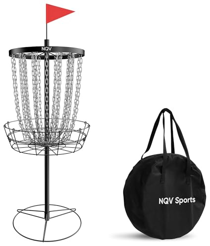 NQV PRO Disc Golf Basket,Portable Disc Golf Target with Heavy Duty 24-Chains Come with Carry Bag, Outdoor/Indoor, Black