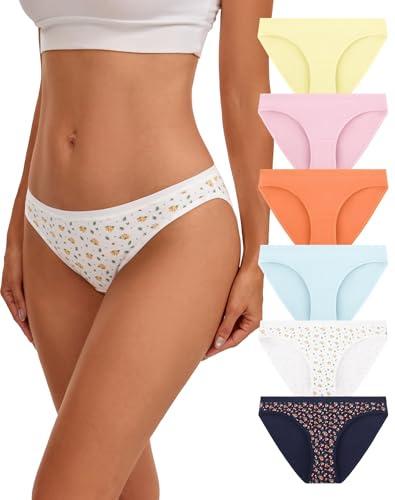 INNERSY Ladies Knickers Cotton Underwear High Leg Bikini Briefs Pack of 6 | 100% Cotton Crotch Bikinis Pants Multipack, Mid Rise Panties, Soft Breathable Hipster for Sports & Everyday Wear, Tag-free