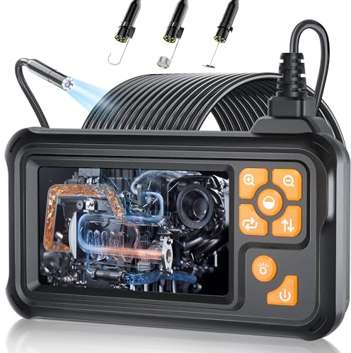 15m Industriale Endoscopio, Telecamera Ispezione Borescope HD 1080P con 8 Luci LED, Strumento Idraulico Impermeabile IP67 per Fognature con Schermo IPS 4.3, Cavo Semi-Rigido per Auto e Idraulica