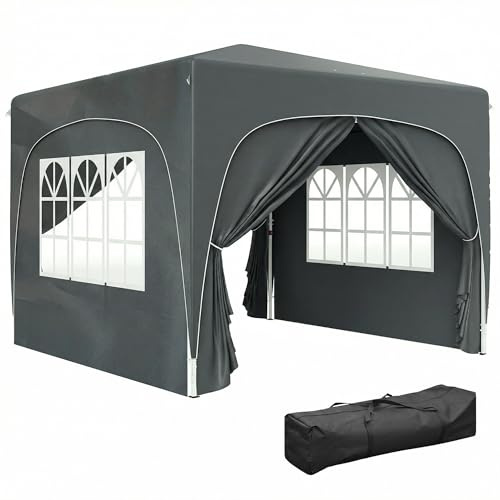Pabellón plegable Outsunny de 3 x 3 m con laterales y bolsa de transporte, UPF 50+, carpa para fiestas con altura ajustable, refugio instantáneo para eventos en el jardín, al aire libre o en el