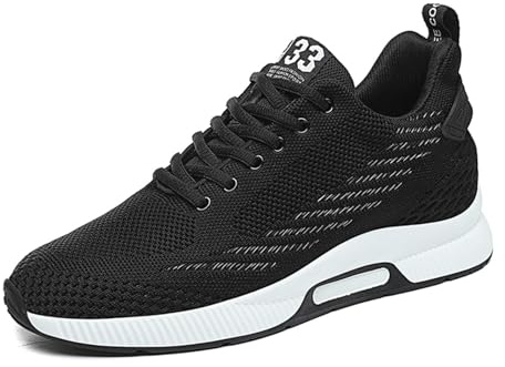 Generisch Scarpe da corsa da uomo, 6 cm, in rete, traspiranti, leggere, casual, comode, leggere, per attività all'aperto, jogging, tempo libero, per sport e tempo libero, nero, 8 cm, 42 EU