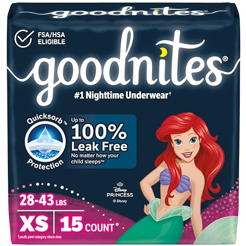 Goodnites Girls' Nighttime Bedwetting Underwear, Size Extra Small (28-43 lbs), 15 Ct, Packaging May Vary