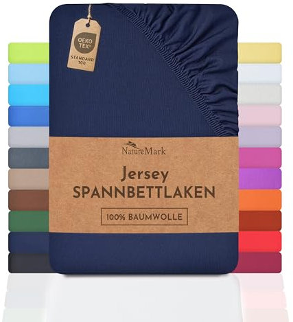 NatureMark Jersey Spannbettlaken, Spannbetttuch 100% Baumwolle in vielen Größen und Farben MARKENQUALITÄT ÖKOTEX Standard 100 | 90 x 200 cm - 100 x 200 cm - Navy blau