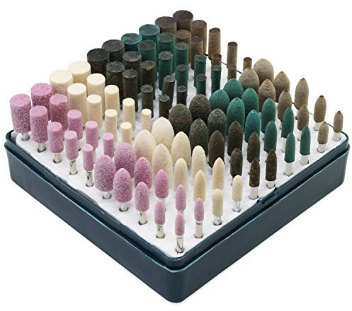 HSEAMALL 100 testine multifunzione lucidanti e abrasive in pietra montate su mandrini, set di accessori misti per utensili rotanti, Colorful Mixed Set, 100