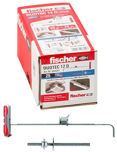 Fischer 544597 pluggar för gipsskivor Duotec 12 med stång M6, grå, 12 mm con Vite