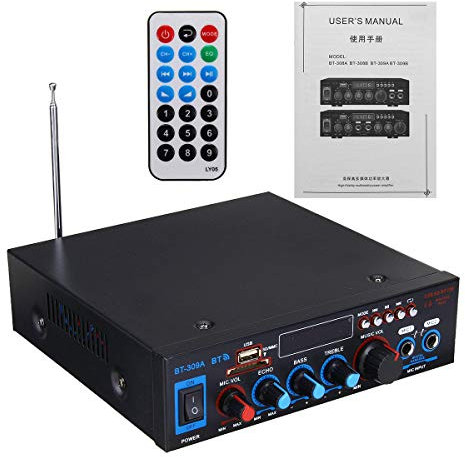 Nobsound Ricevitore Bluetooth, amplificatore audio stereo HiFi a 2 canali, amplificatore da 800 W con ingresso MP3/SD/AUX e telecomando