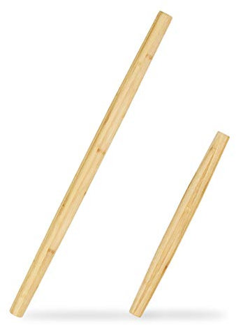 Relaxdays Teigroller 2er Set, Bambus, Backzubehör, Nudelhölzer, Rollhölzer 65 u. 40 cm, Rollstäbe konisch geformt, natur