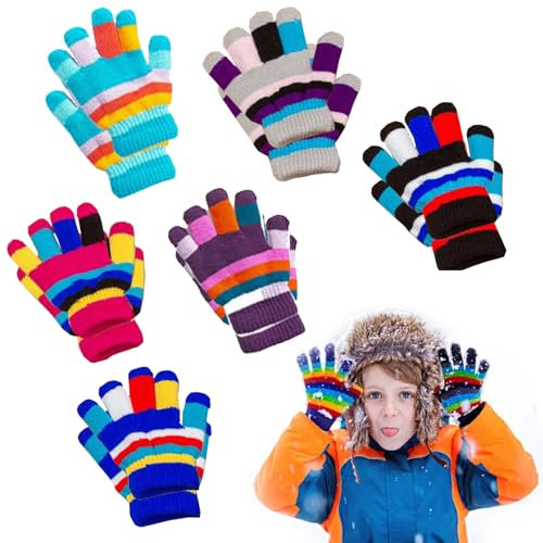 6 Paare Kinder Handschuhe Winter,Niedliche Volle Fingerhandschuhe Handschuhe Strick kinder Bunte, Winter Warme Strickhandschuhe Vollfinger Stretch Handschuhe,für Jungen Mädchen Kleinkind,6 Farben