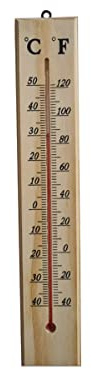 Termómetro de ambiente interior, termómetro exterior, termómetro de madera, -40 °C a + 50 °C (40 x 7 cm)